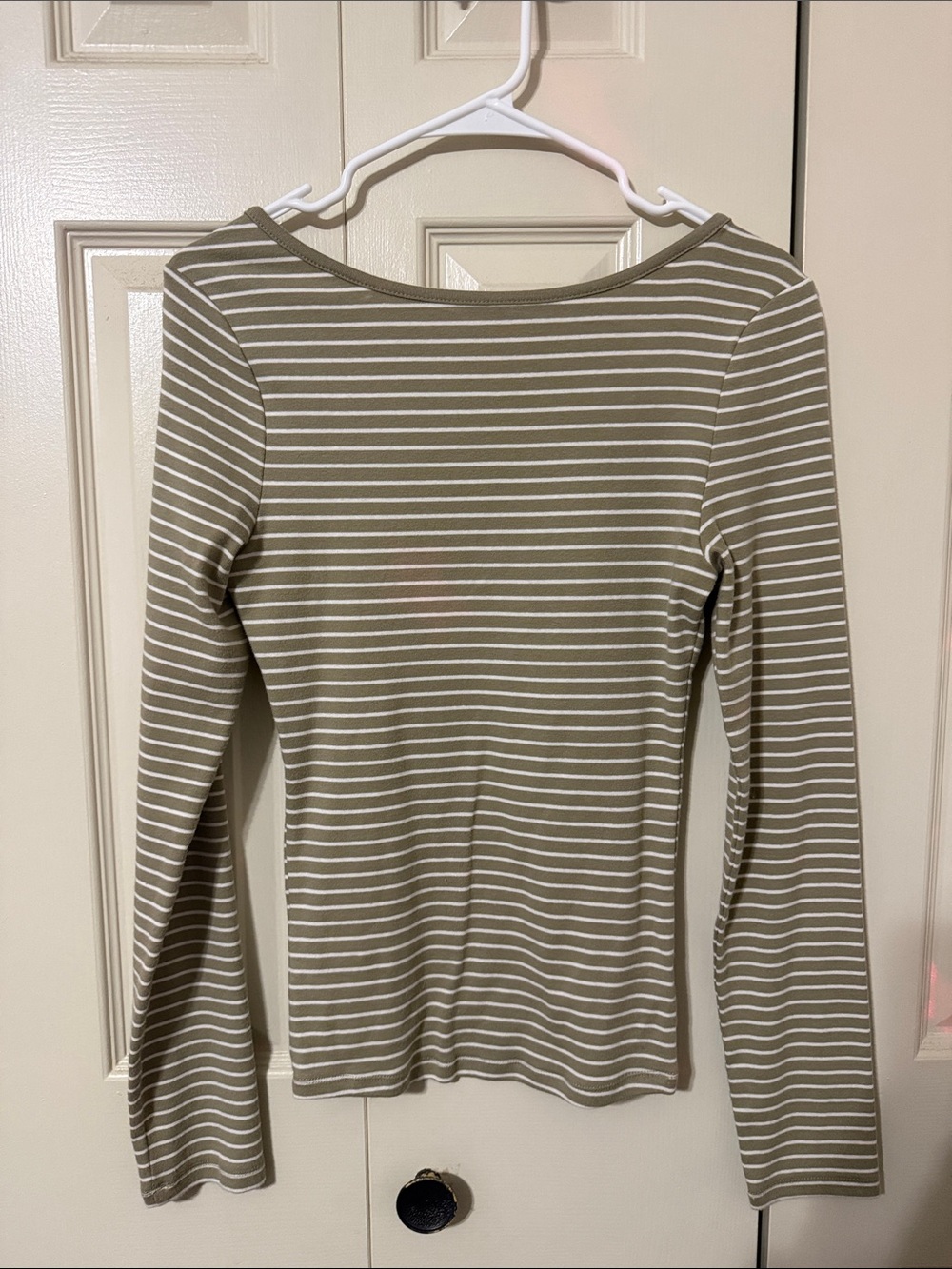 Universal Thread Olive and White Striped Boatneck Long Sleeve Top